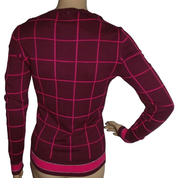 A New Day Cardigan Sweater Womens XS Burgundy Pink Printed Button Front Cotton - Picture 7 of 8